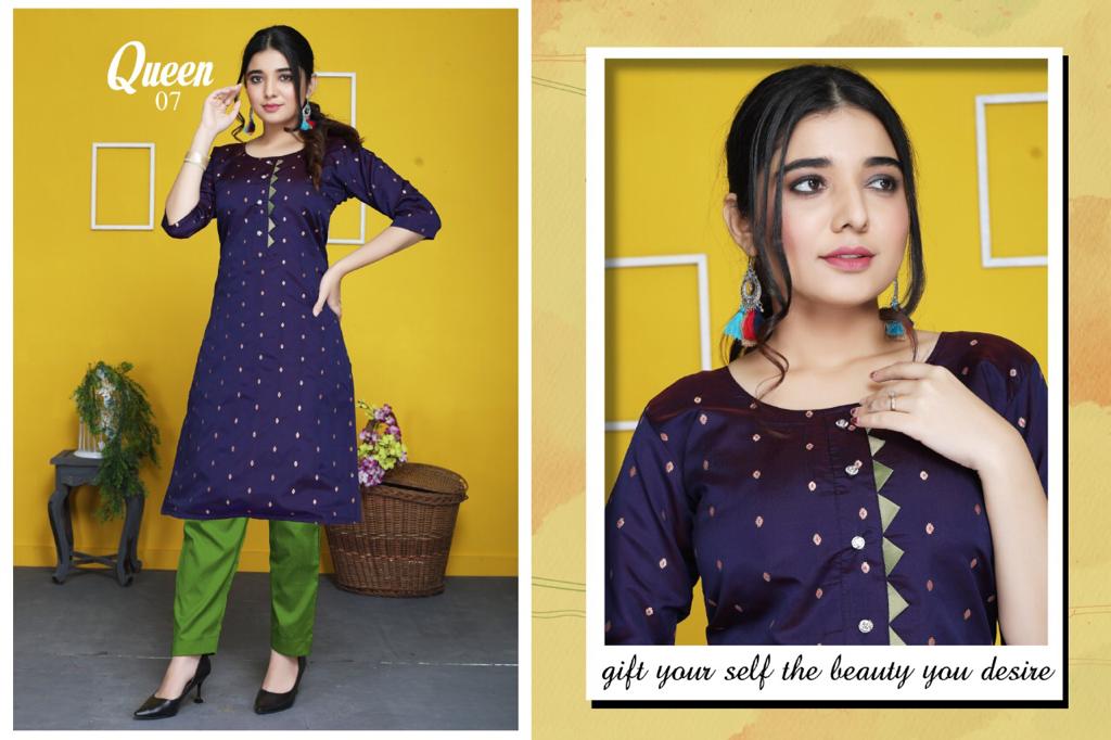 Queen 01 Fancy Daily Casual Wear Silk Kurti With Bottom Collection